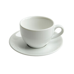 Poster - simple white ceramic cup and saucer set, perfect for serving beverages. This elegant design adds touch of sophistication to any table setting