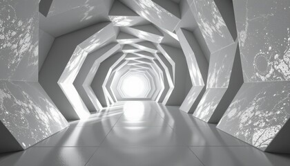Fototapete - Illuminated Abstract Geometric Tunnel Digital Space 3D Art Futuristic Environment Perspective