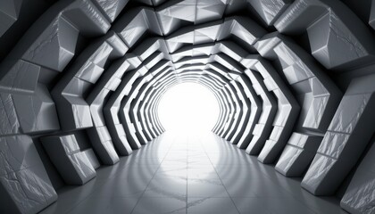 Fototapete - Dynamic Abstract Geometric Tunnel Virtual Space Digital Art Futuristic Environment Perspective