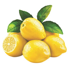 Poster - Fresh lemons with vibrant yellow color and green leaves, perfect for culinary use or decoration. Their juicy texture and zesty flavor add refreshing touch to dishes and drinks