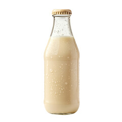 Poster - Fresh milk in glass bottle with condensation, showcasing its creamy texture and inviting appearance. Perfect for breakfast or cooking