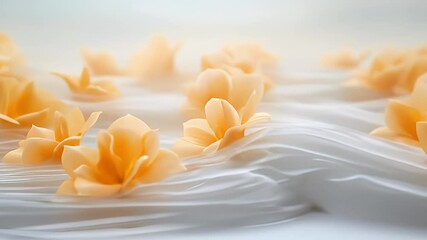 Poster - Orange Flowers on White Flowing Fabric Serene Floral Abstract Background