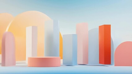 Poster - Abstract Geometric Shapes in Pastel Colors Minimalist Design Background with Cylinder