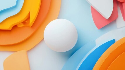 Poster - Geometric Composition with Blue Orange Pastel Circles and White Sphere