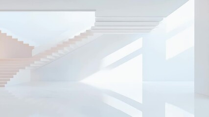 Poster - Elegant White Stairs in Modern Architectural Design with Light Reflections Interior Space