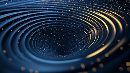 Aufkleber - 3D abstract background with blue and gold lines, circular wave shapes, bokeh effect, glowing dots, dark blue gradient, blue spiral line, spiral line background, blue light