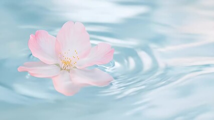 Poster - Floating Pink Flower on Rippling Water Surface Calm Minimalist Aesthetic