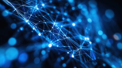 Abstract Blue Network with Interconnected Nodes and Lines