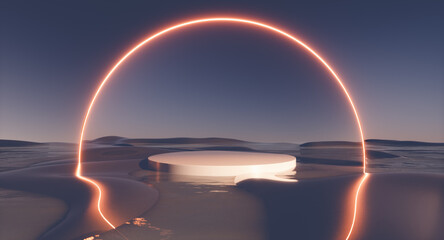 Aufkleber - Futuristic 3d landscape background with neon arch frame. Innovation technology concept