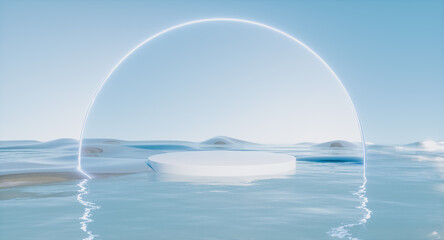 Aufkleber - Futuristic 3d landscape background with neon arch frame. Innovation technology concept