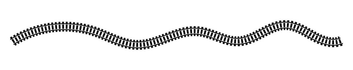 Poster - Railway train track vector route. Rail line, subway map, and railroad elements for game UI and graphic design icon set easy to edit. Rail pattern round circular curve railroad path icon