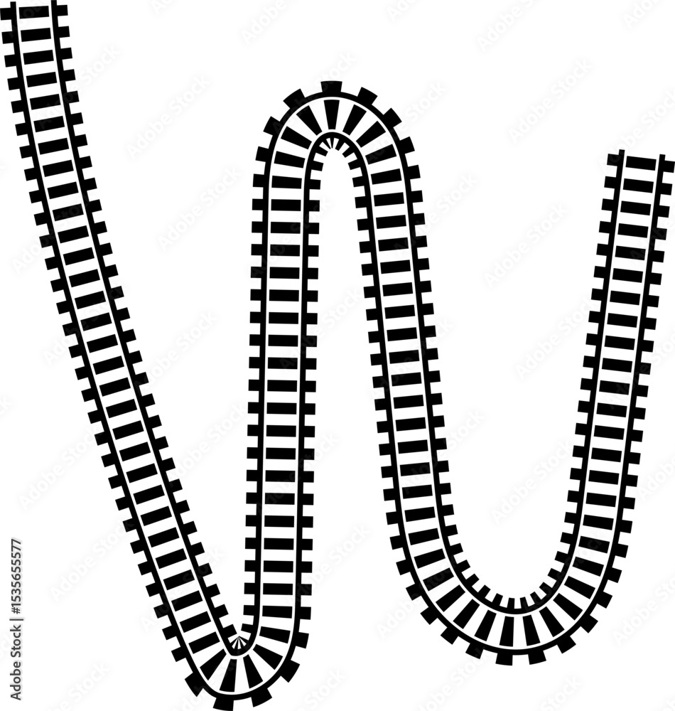 Railway train track vector route. Rail line, subway map, and railroad ...