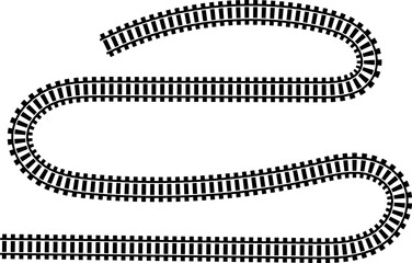 Poster - Railway train track vector route. Rail line, subway map, and railroad elements for game UI and graphic design icon set easy to edit. Rail pattern round circular curve railroad path icon