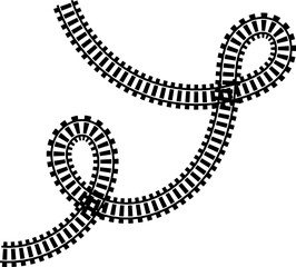 Poster - Railway train track vector route. Rail line, subway map, and railroad elements for game UI and graphic design icon set easy to edit. Rail pattern round circular curve railroad path icon