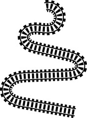 Poster - Railway train track vector route. Rail line, subway map, and railroad elements for game UI and graphic design icon set easy to edit. Rail pattern round circular curve railroad path icon