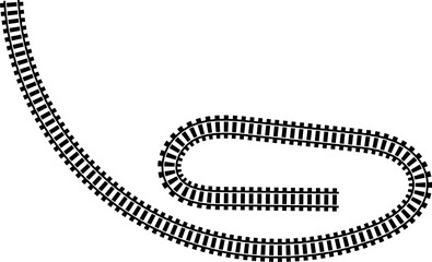 Poster - Railway train track vector route. Rail line, subway map, and railroad elements for game UI and graphic design icon set easy to edit. Rail pattern round circular curve railroad path icon