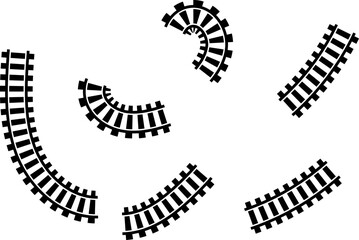 Poster - Railway train track vector route. Rail line, subway map, and railroad elements for game UI and graphic design icon set easy to edit. Rail pattern round circular curve railroad path icon