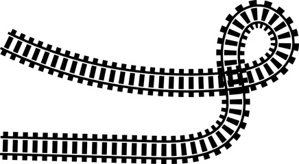 Poster - Railway train track vector route. Rail line, subway map, and railroad elements for game UI and graphic design icon set easy to edit. Rail pattern round circular curve railroad path icon