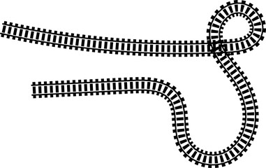 Poster - Railway train track vector route. Rail line, subway map, and railroad elements for game UI and graphic design icon set easy to edit. Rail pattern round circular curve railroad path icon