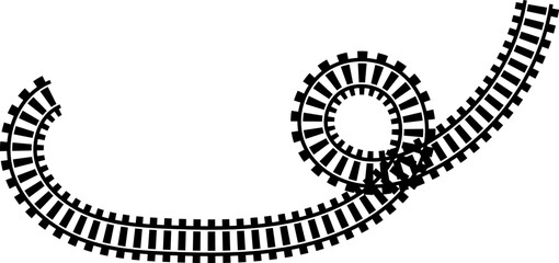 Poster - Railway train track vector route. Rail line, subway map, and railroad elements for game UI and graphic design icon set easy to edit. Rail pattern round circular curve railroad path icon