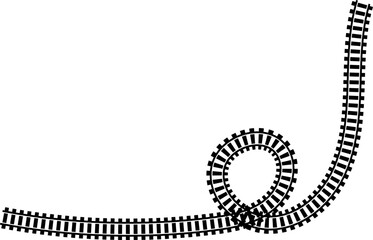 Poster - Railway train track vector route. Rail line, subway map, and railroad elements for game UI and graphic design icon set easy to edit. Rail pattern round circular curve railroad path icon