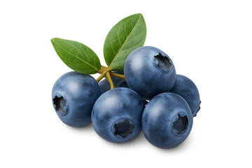 Fototapete - Ripe blueberries clustered with verdant leaves, floating against transparent backdrop, highlighting fresh organic produce