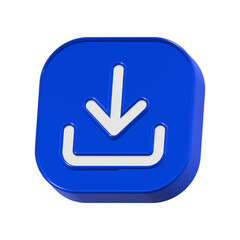 Fototapete - 3d blue download icon  isolated on transparent background