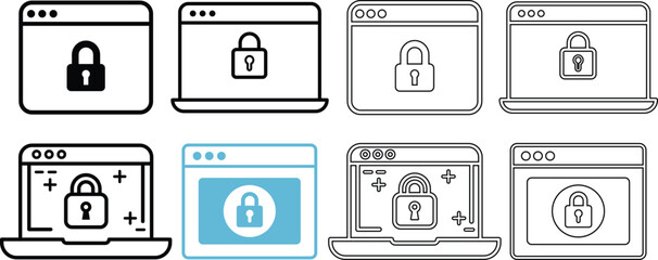 Poster - Illustrative collection of different digital device screens with padlock icons and security symbols