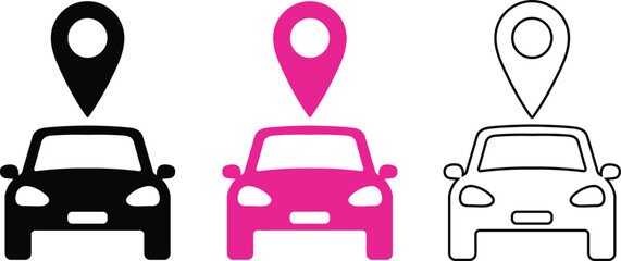 Poster - Vector illustration of cars featuring location pins showing car navigation and vehicle tracking.