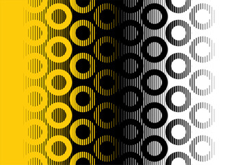 Poster - Vector vertical transition from yellow, black to white with abstract striped rings of thin lines. Modern vector background with space for text. Vector pattern.