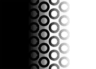 Poster - Vector vertical transition from black to white with abstract striped rings of thin lines. Modern vector background. Vector pattern.