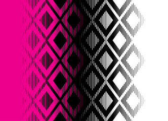 Poster - Vector vertical transition from purple, black to white with abstract striped rhombuses from thin lines. Modern vector background. Trendy vector pattern
