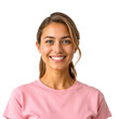 © Rhony - Portrait of a beautiful woman smiling wearing a plain pink t-shirt isolated on transparent background