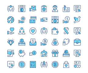 Poster - charity icons. vector line icon set. modern outline design. blue concept