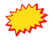 © Maksim - Blank sale tag, sale banner. Red and yellow starburst sticker. Pop art funny bang bubble.