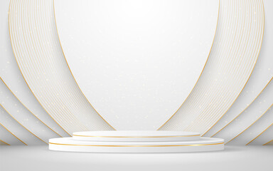 Poster - White podium with elegant gold lines for the best awards or product display. stage or podium. vector illustration	