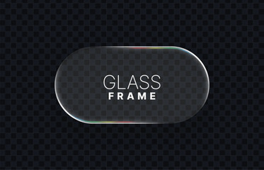 Aufkleber - Rounded glass frame with colorful reflections for design element. Liquid glass. Glass screen or panel effect for modern interface. Vector graphics.
