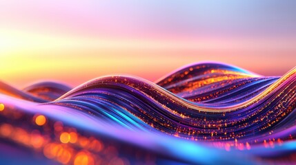 Fototapete - Vibrant abstract digital wave with glowing particles shimme in warm and cool gradient colors