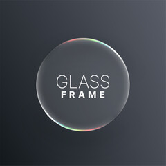 Aufkleber - Round liquid glass in center with text, abstract bubble frame on dark background for display and design.  Vector graphics.
