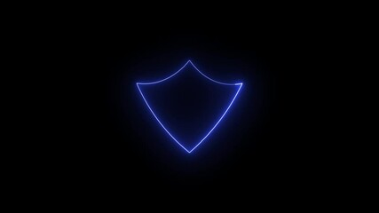 Poster - Animated glowing blue neon shield symbol displayed against a dark black background