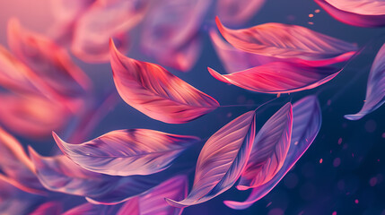 Poster - Abstract pink and purple leaves create a vibrant and decorative botanical pattern against a dark background