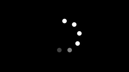 Poster - Dot loading loop animation. circle loading bar, Alpha channel. Loading bar, refresh icon, processing bar. Rotating circle of white and gray dots on a black background for visual effects.