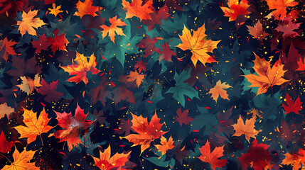 Poster - A vibrant display of autumn leaves in shades of orange red and yellow creates a colorful and decorative seasonal background