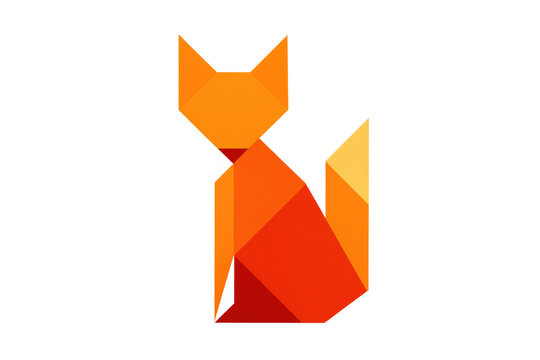 Polygonal fox silhouette sitting, low-poly geometric design rendered against transparent backdrop