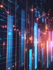 Poster - Abstract Bar Chart with Data Connections Business Analytics, Financial Growth, and Investment Performance Visualization