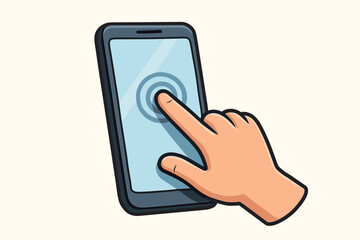 Aufkleber - hand touching smartphone screen. finger tapping on mobile phone display. user interaction with a tou