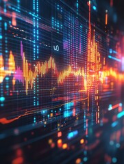 Poster - Brightly illuminated stock market chart displaying dynamic financial data trends and volatility on a monitor, symbolizing global finance and trading