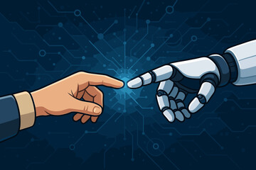 Leinwandbilder - human and robot hands connection concept. artificial intelligence, future technology. man and machin