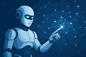 Leinwandbilder - ai robot humanoid pointing finger at a glowing digital network. future technology concept. artificia