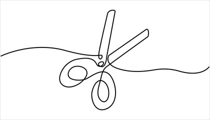 Poster - Scissor continuous one line drawing illustration. Scissor tool one line continuous single line art drawing outline design vector illustration.